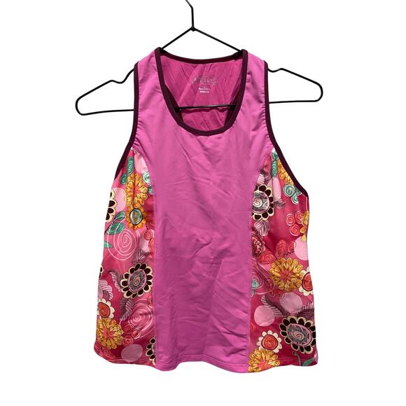 Athleta Vintage Raceback Athletic Pink Tank Retro Floral Size L Y2k - Picture 1 of 4